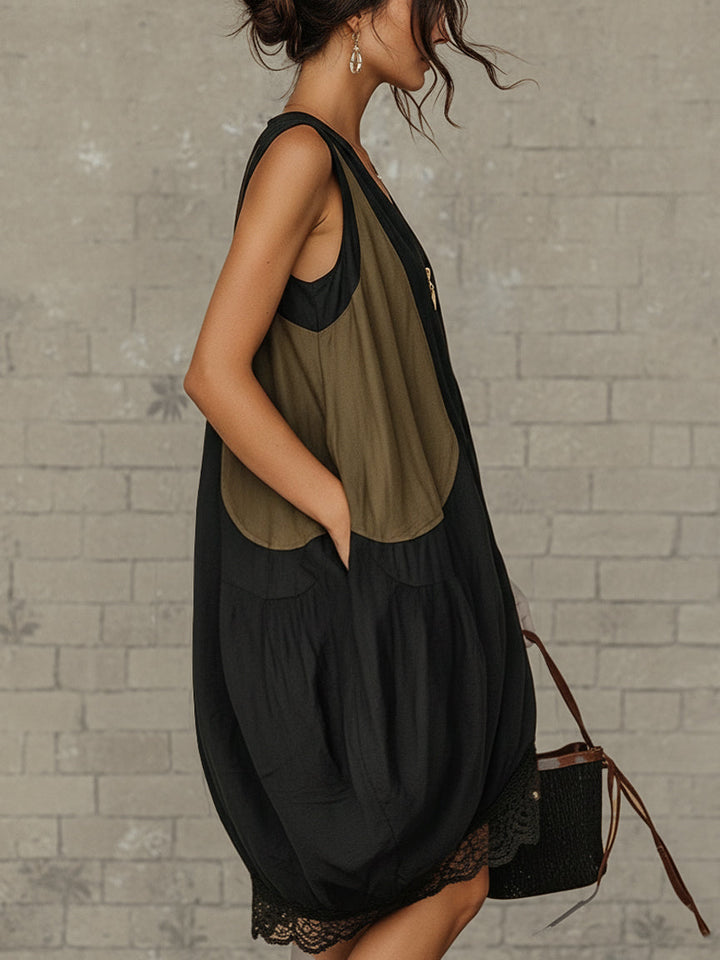 Nora | Tulip Mini Dress with Front Zip and Colorblock Detail