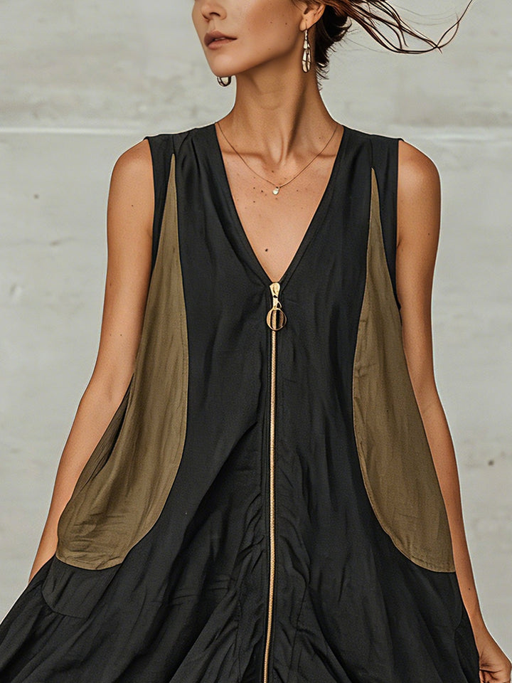 Nora | Tulip Mini Dress with Front Zip and Colorblock Detail