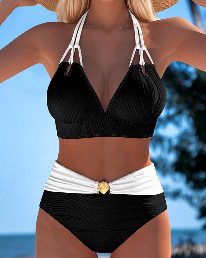 Lily | High Waisted Double Strap Swimsuit with Contrast Color