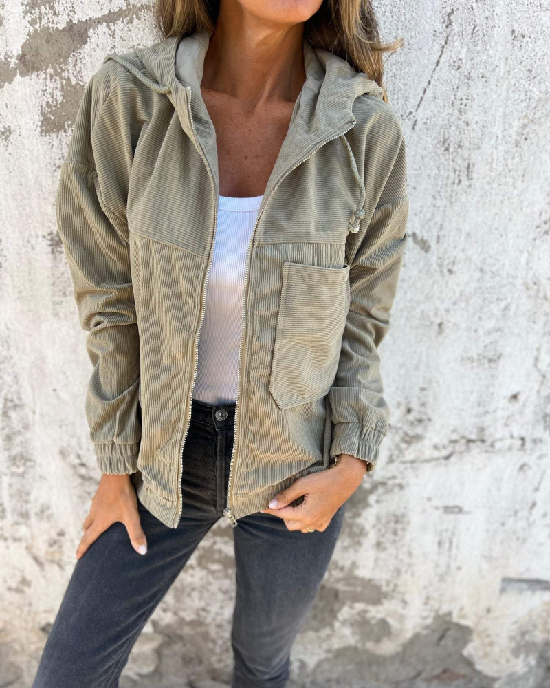 Bronwyn | Relaxed Corduroy Hooded Jacket with Zip