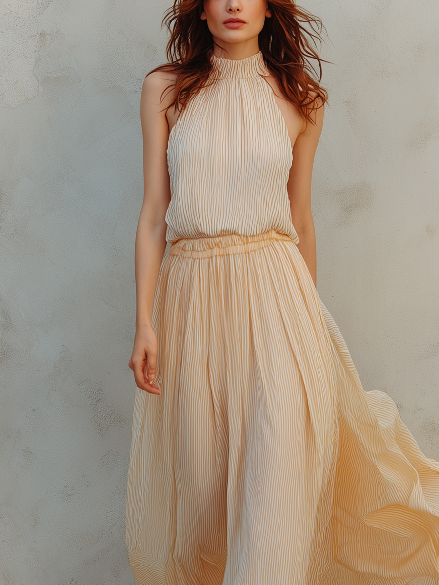 Xanthe | Cream Yellow Striped Halter Top And