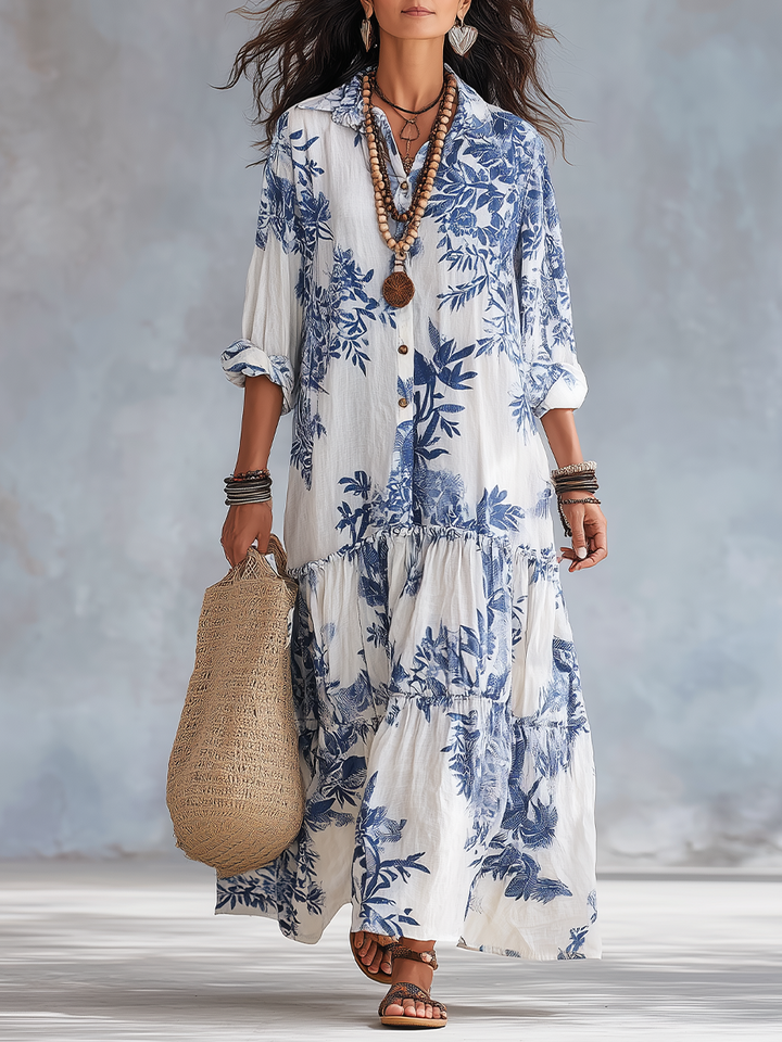 Fern | Blue Floral Button-Down Maxi Dress