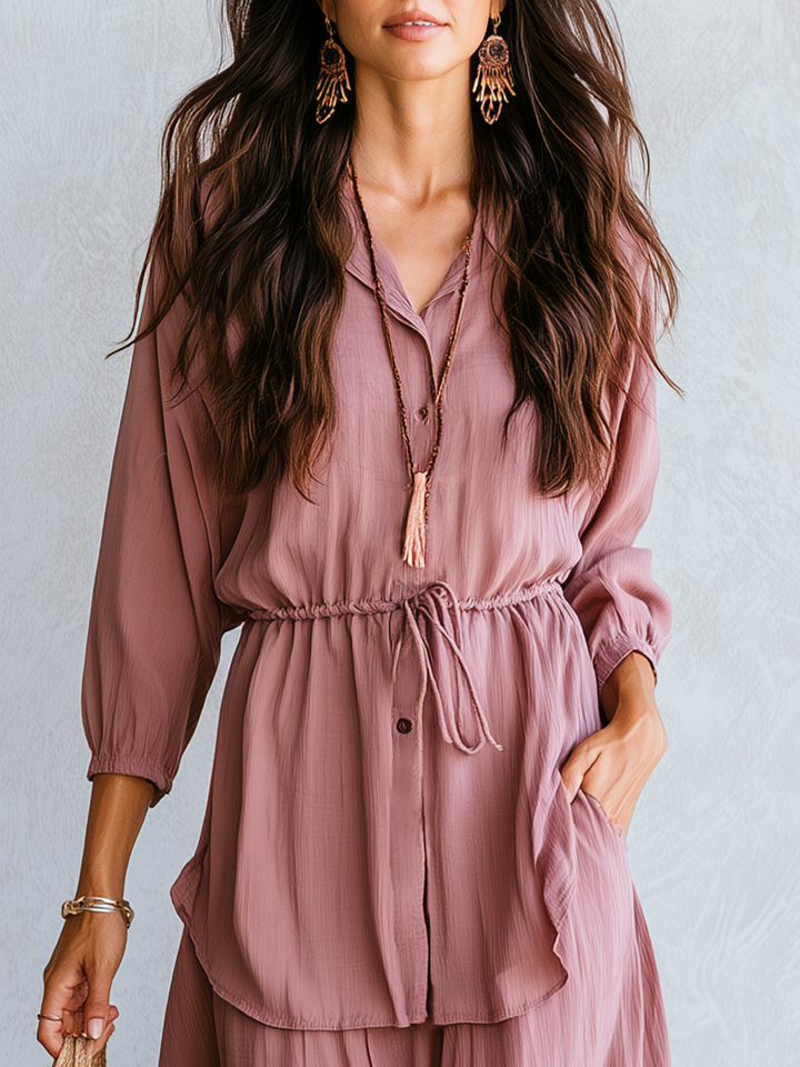 Iris | Dusty Rose Drawstring Waist Blouse Maxi