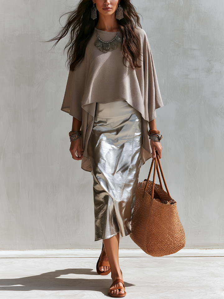 Violet | Taupe Draped Cape Top & Skirt