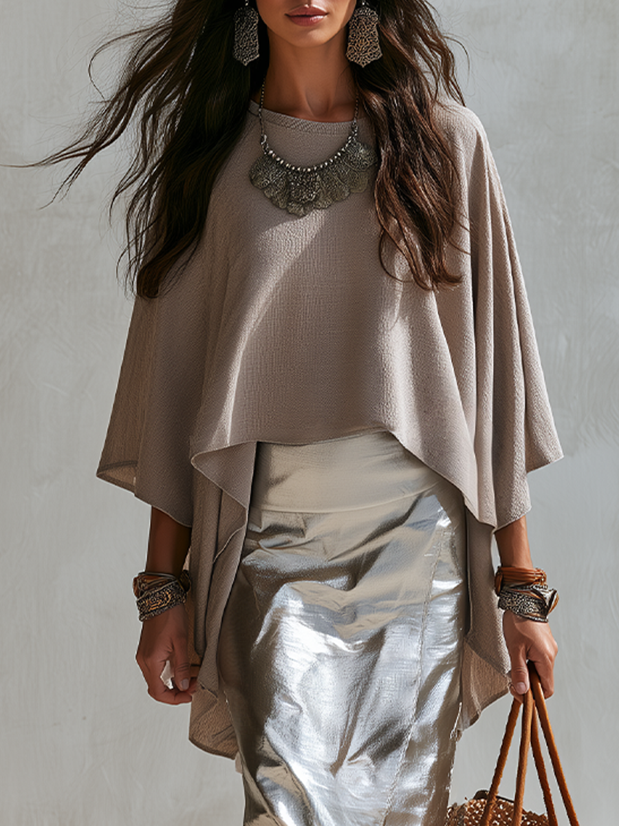Violet | Taupe Draped Cape Top & Skirt