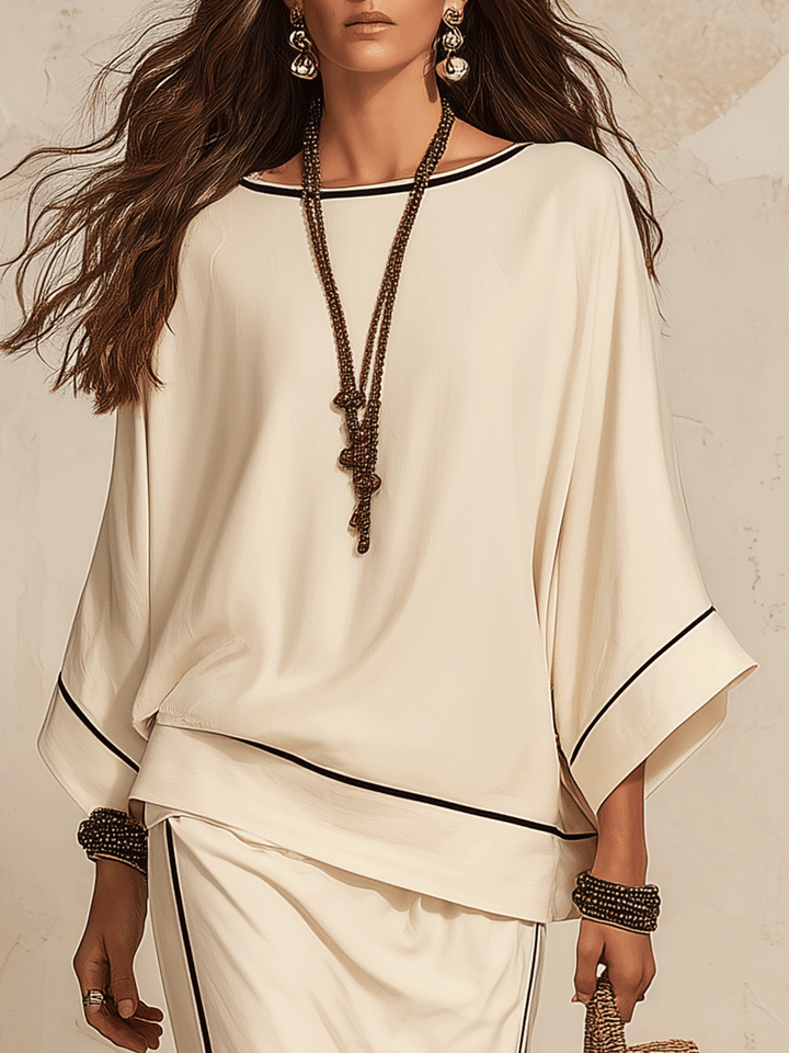 Margaret | Linen Loose Side-Slit Beige Maxi Skirt