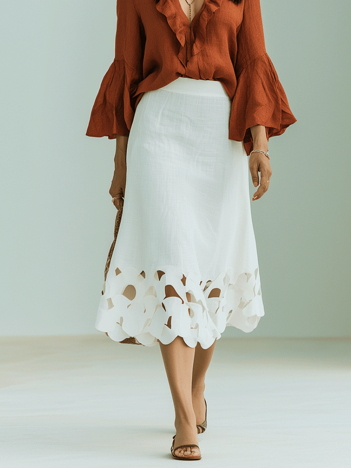 Harriet | Rust Ruffle Blouse & White Cutwork