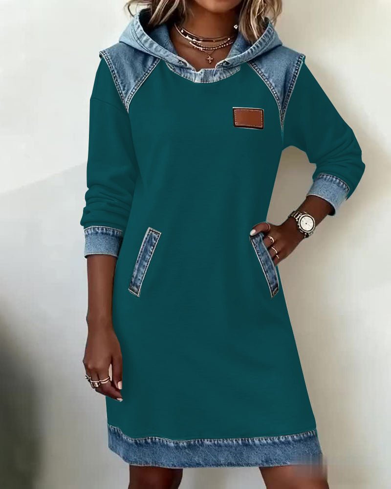 Giada | Hooded Dress with Denim Details
