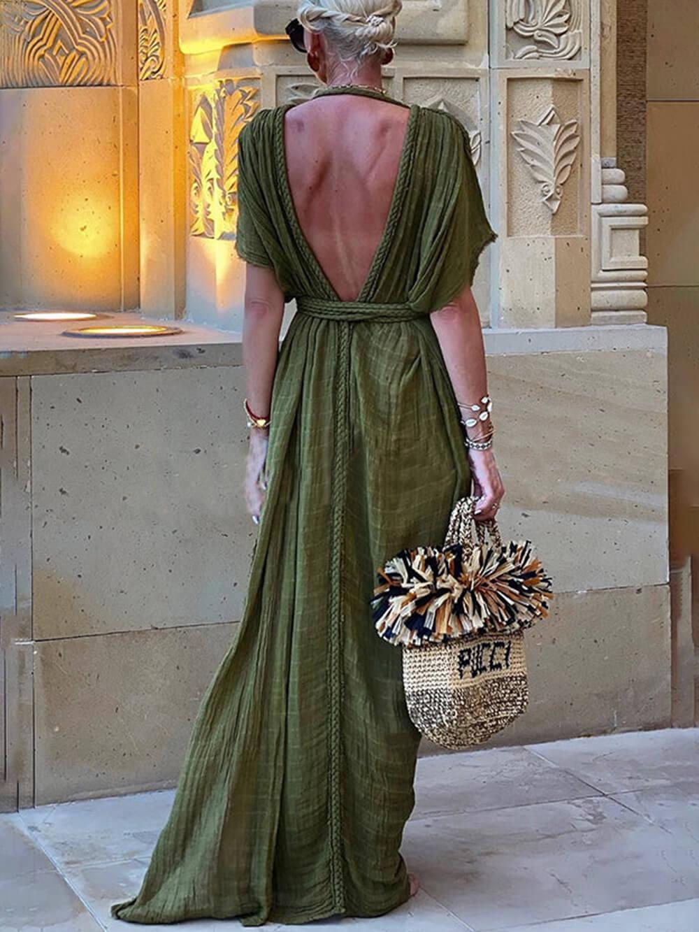 Elena | Maxi Dress with Side Split, Kimono and Braid Detail