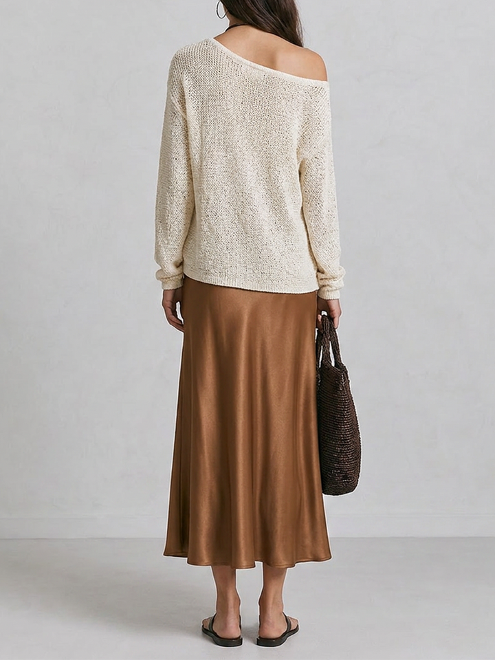 Winifred | Slouchy One-Shoulder Long Sleeve Knit Pullover