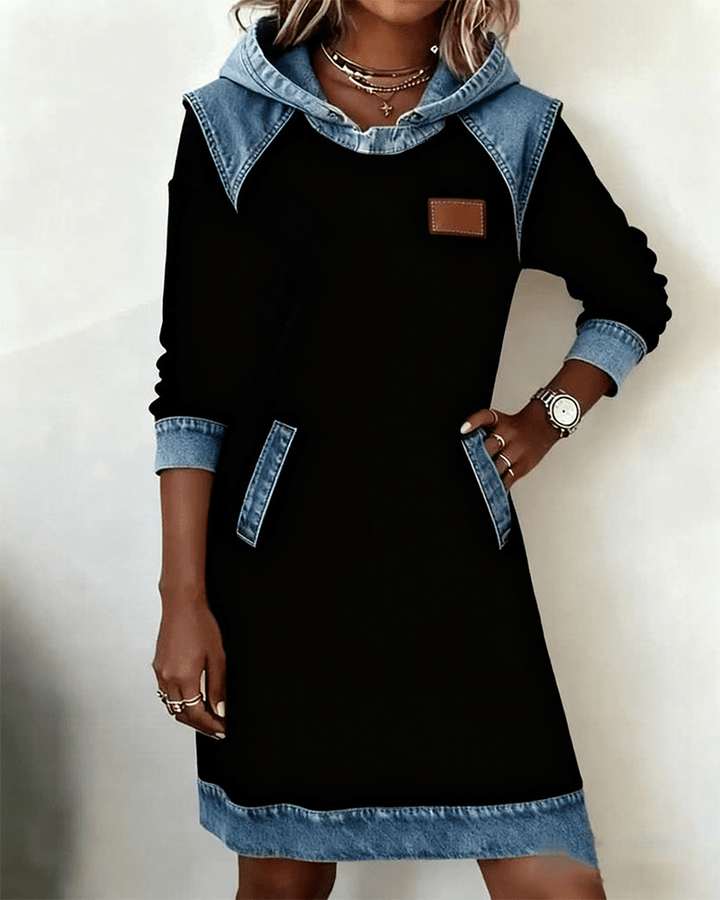 Giada | Hooded Dress with Denim Details