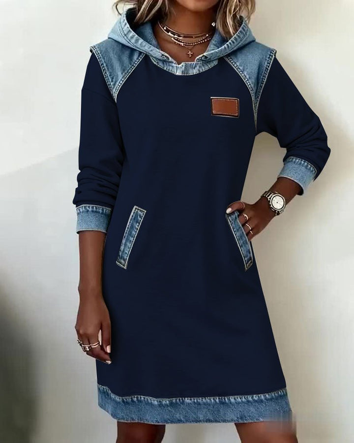 Giada | Hooded Dress with Denim Details