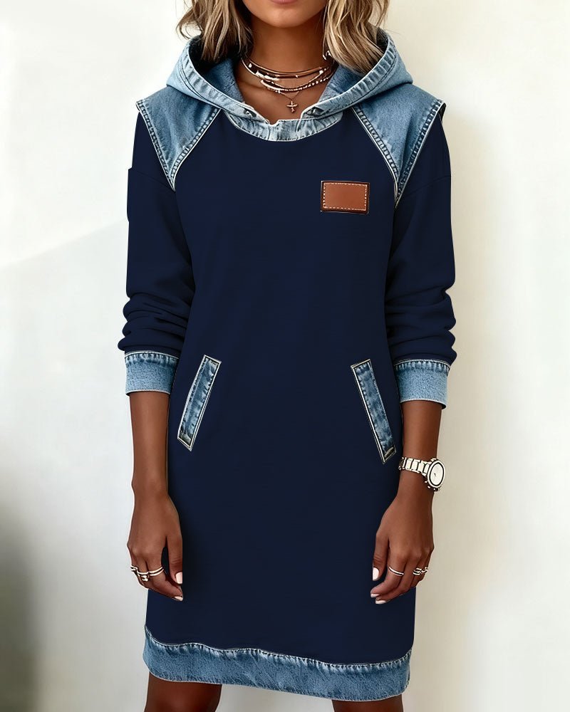 Giada | Hooded Dress with Denim Details