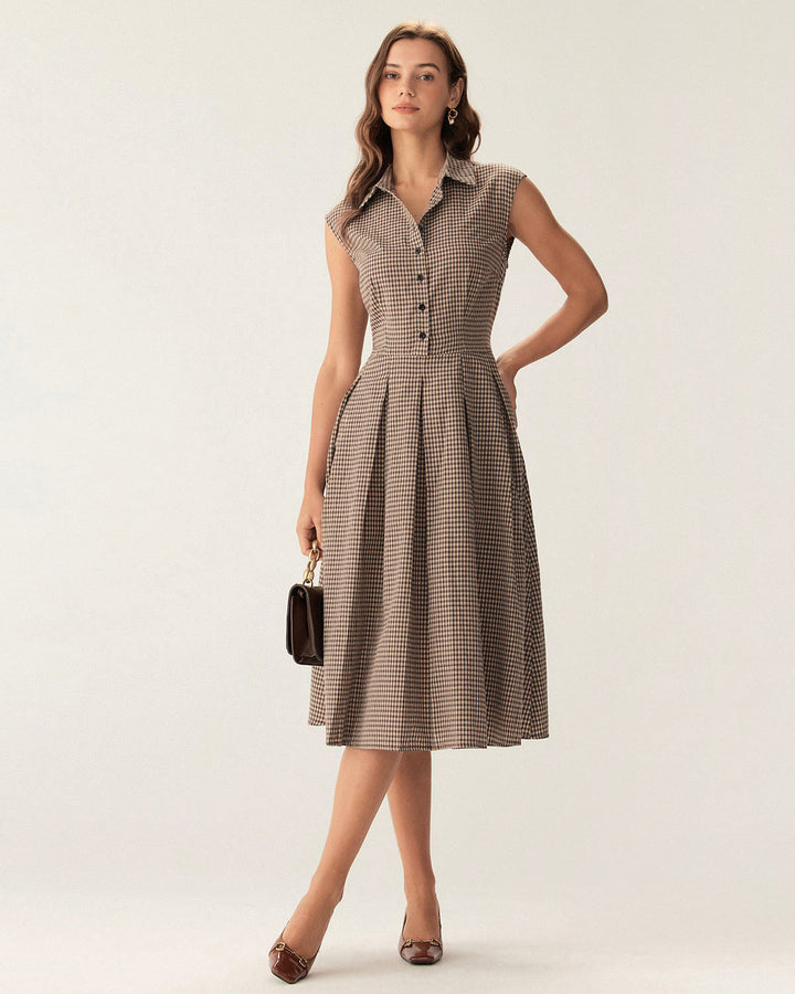 Hazel | Classic Plaid Button-Front Midi Dress