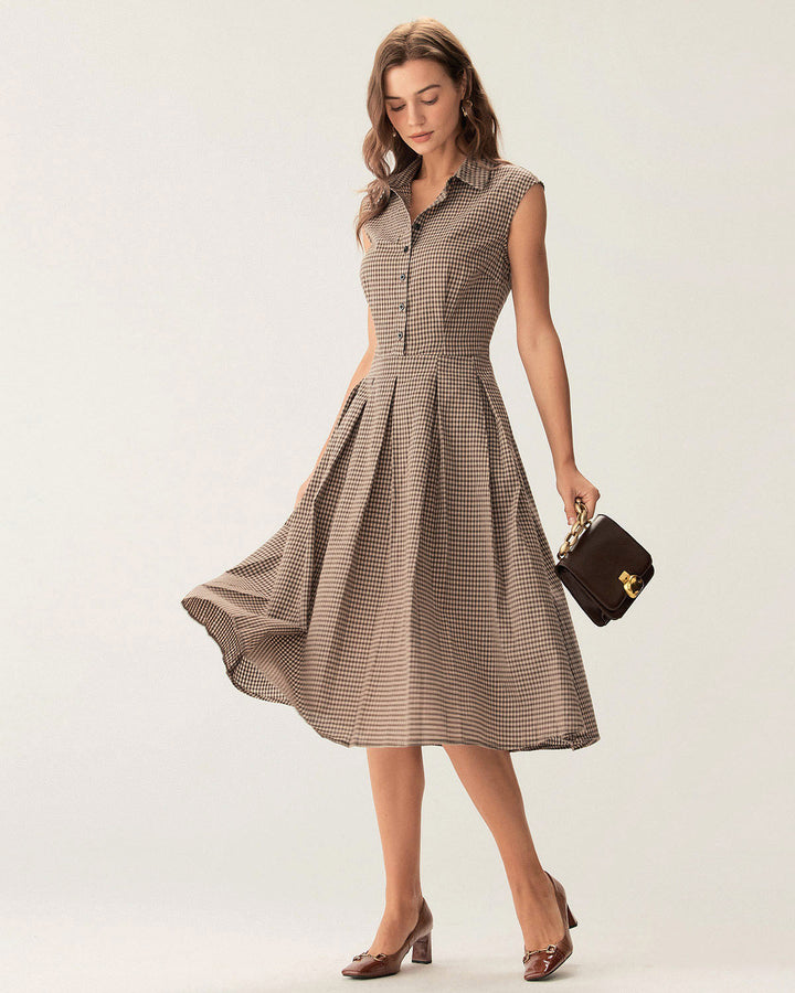 Hazel | Classic Plaid Button-Front Midi Dress