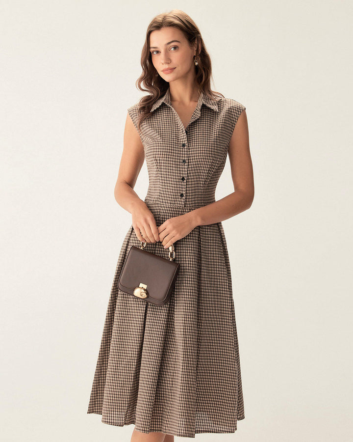 Hazel | Classic Plaid Button-Front Midi Dress
