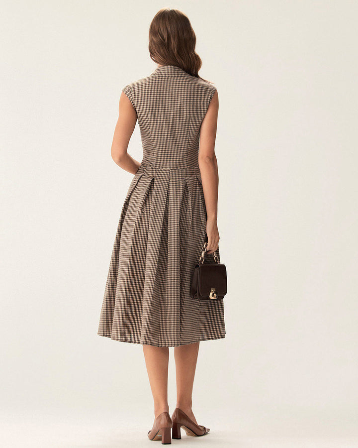 Hazel | Classic Plaid Button-Front Midi Dress