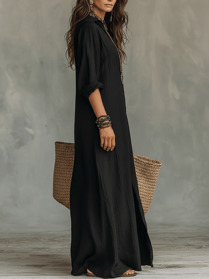 Wren | Black Button-Front Maxi Dress