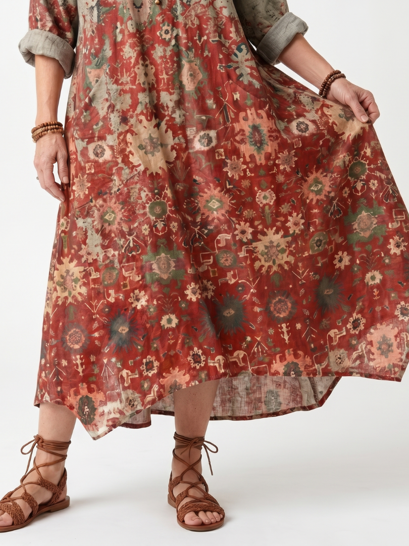 Marigolde | Mixed Pattern Relaxed Pocket Midi Dress