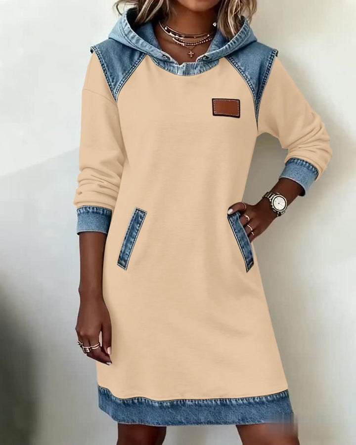 Giada | Hooded Dress with Denim Details