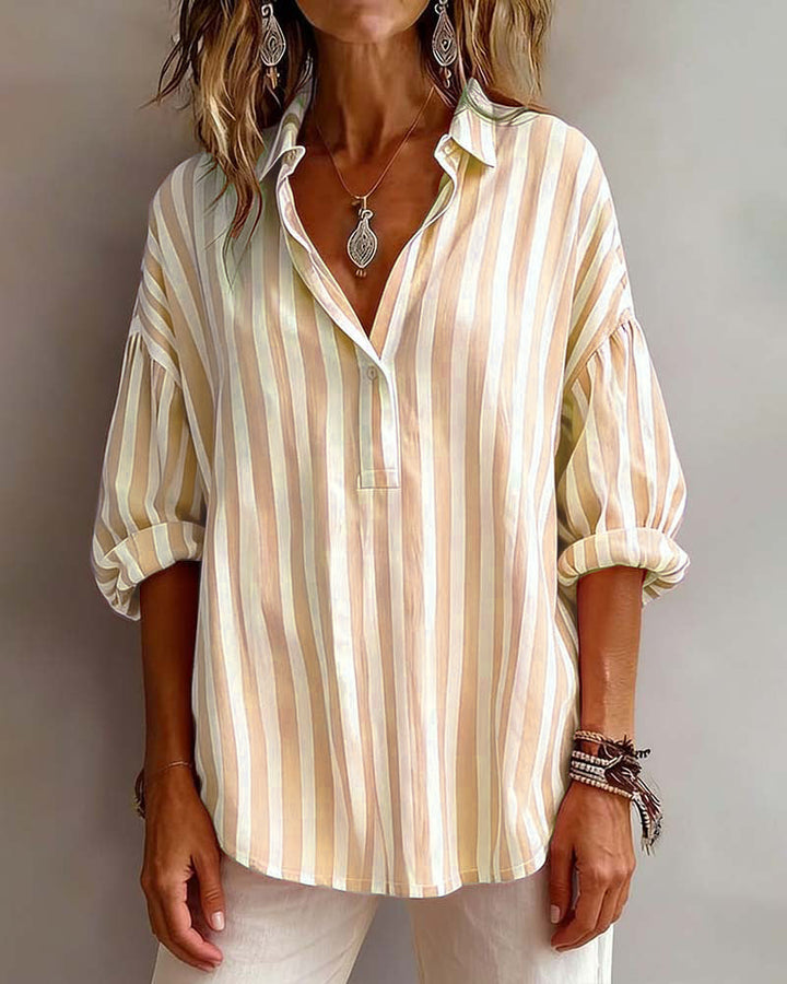 Deborah | Wide Striped Blouse with Collar