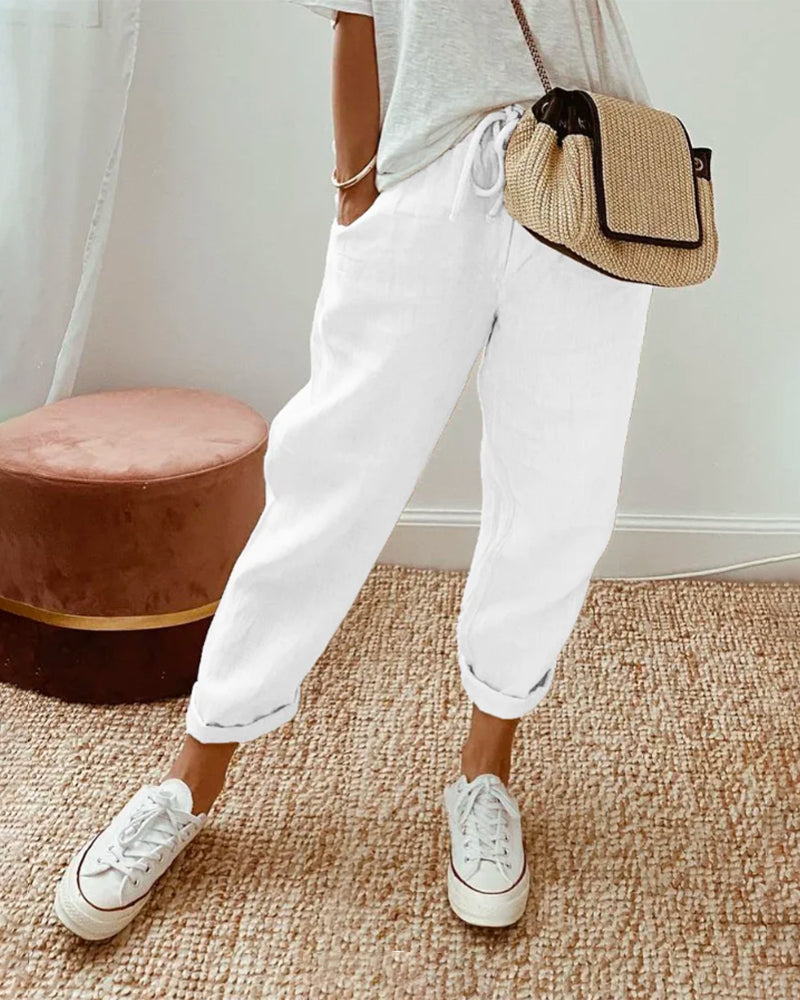 Nellie | Effortless Cotton Linen Wide Leg Pants for Women
