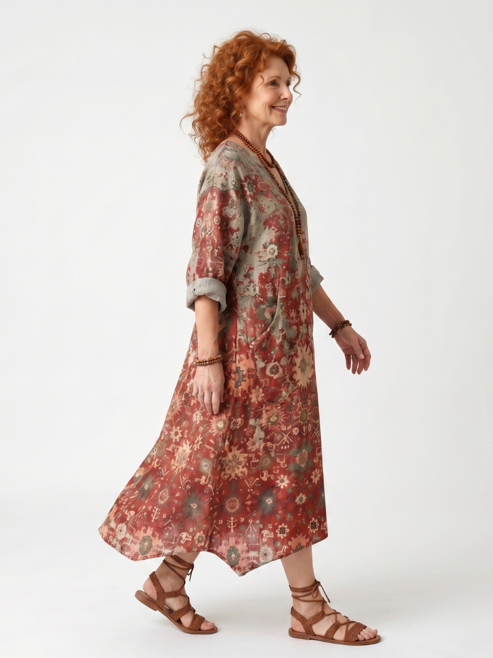 Marigolde | Mixed Pattern Relaxed Pocket Midi Dress