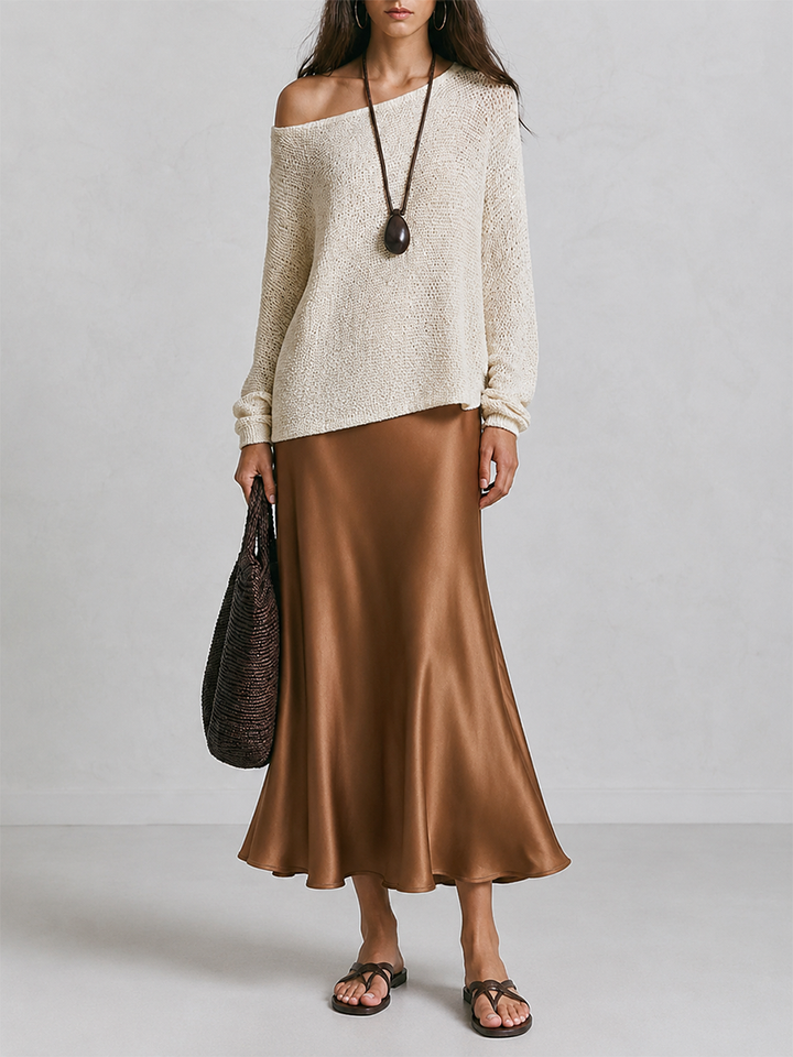Winifred | Slouchy One-Shoulder Long Sleeve Knit Pullover