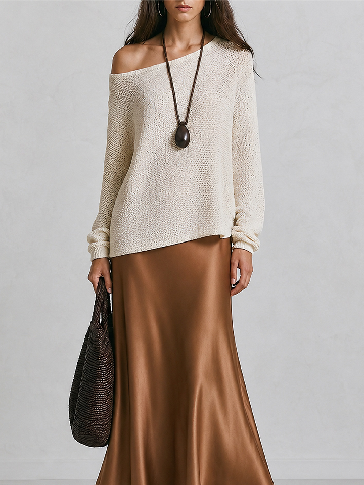 Winifred | Slouchy One-Shoulder Long Sleeve Knit Pullover