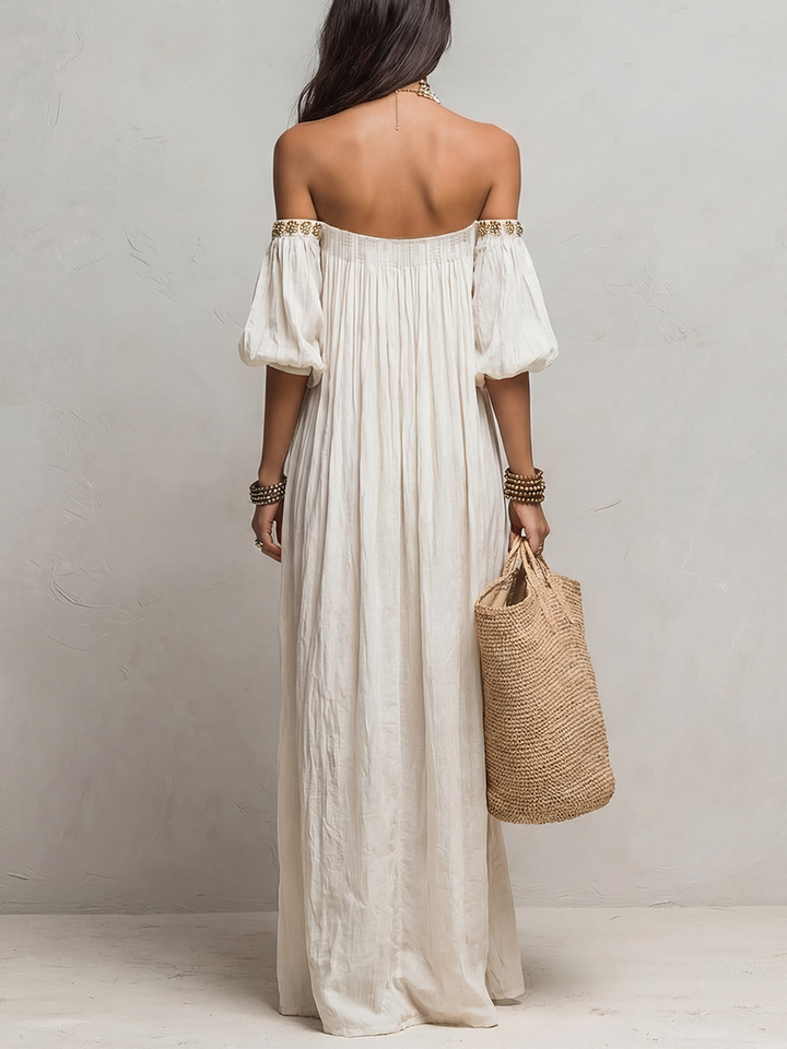 Inez | Pleated Off-Shoulder Maxi Dress