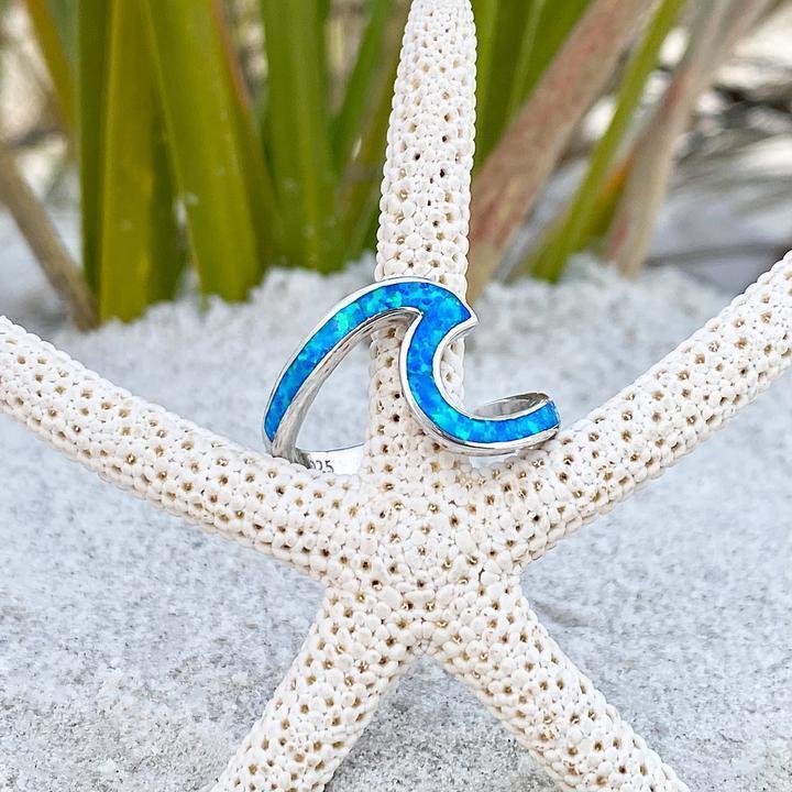 Silver Wave Ring with Blue Opal