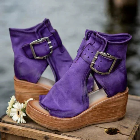 Rue | Open Toe Buckle Ankle Boots