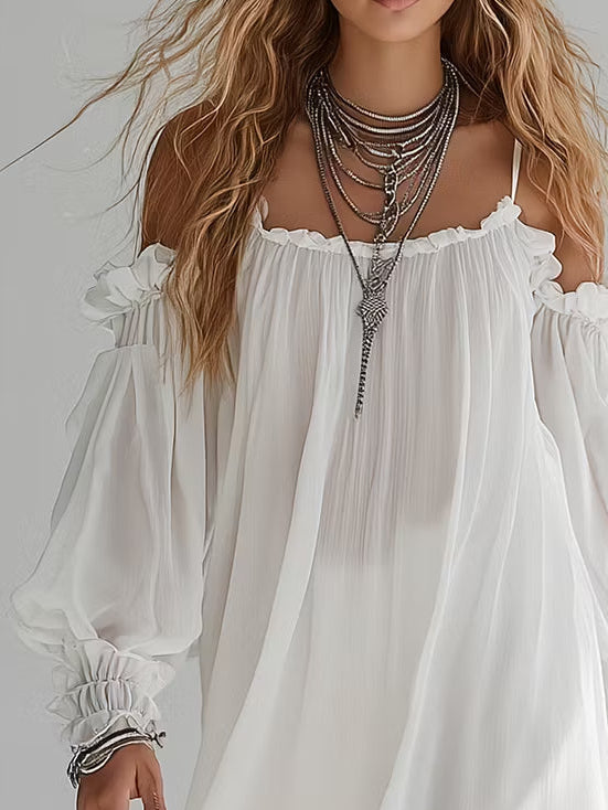 Daisy | Flowing Bohemian Off-Shoulder Mini Dress
