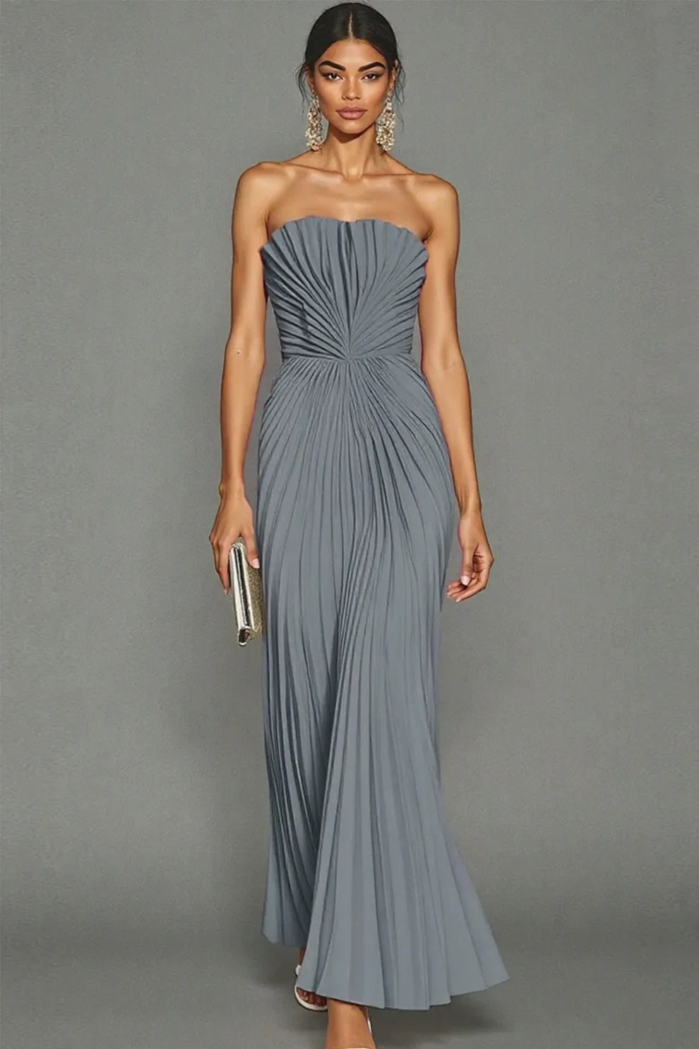 Celeste | Strapless Pleated Ceremony Midi Dress