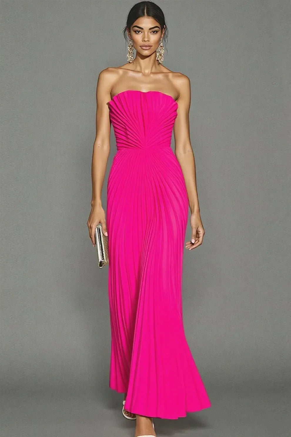 Celeste | Strapless Pleated Ceremony Midi Dress