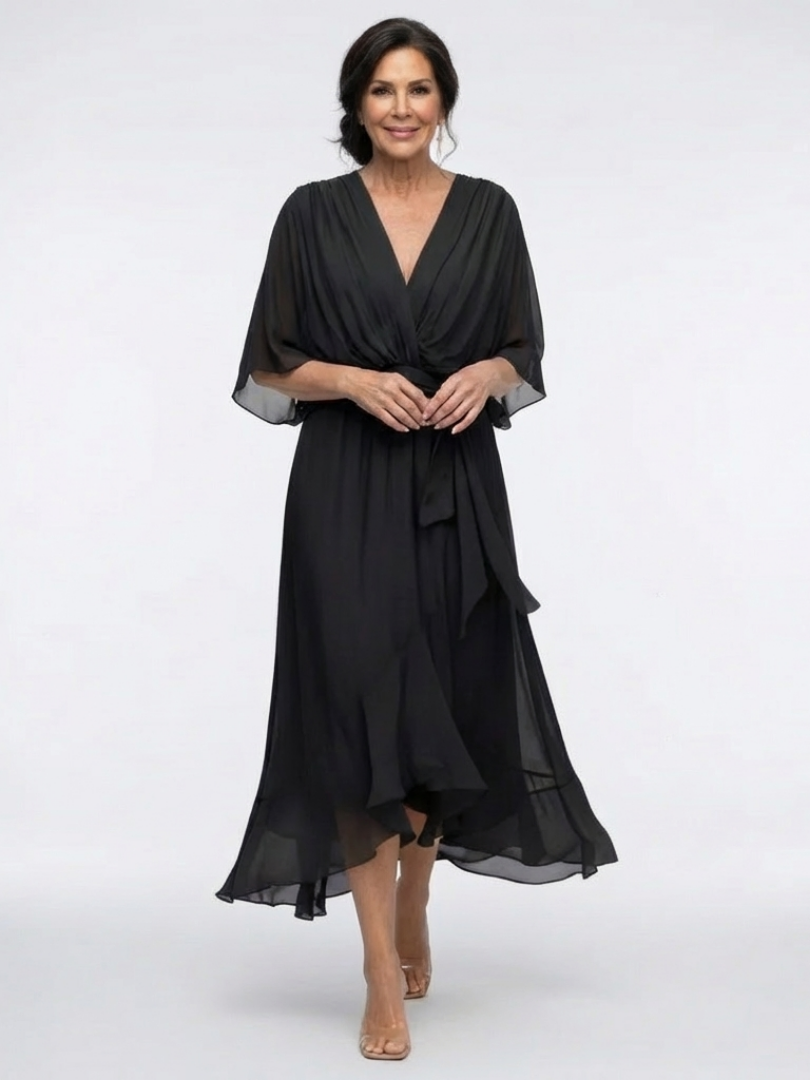 Elysia | Draped Waist-Tie Midi Dress