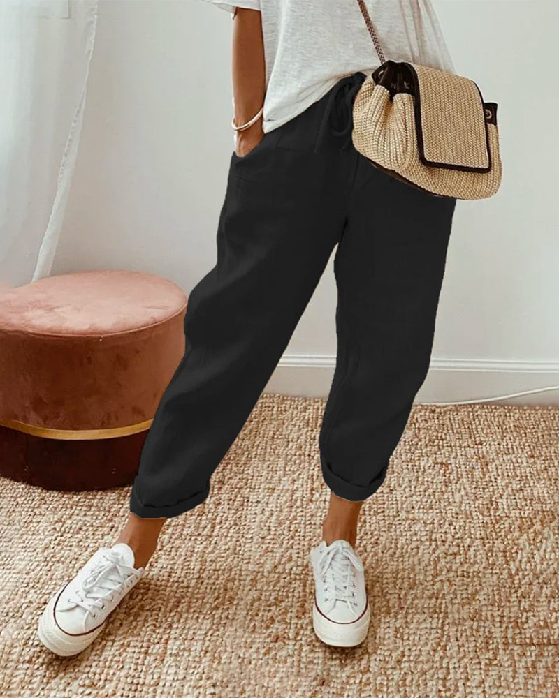 Nellie | Effortless Cotton Linen Wide Leg Pants for Women