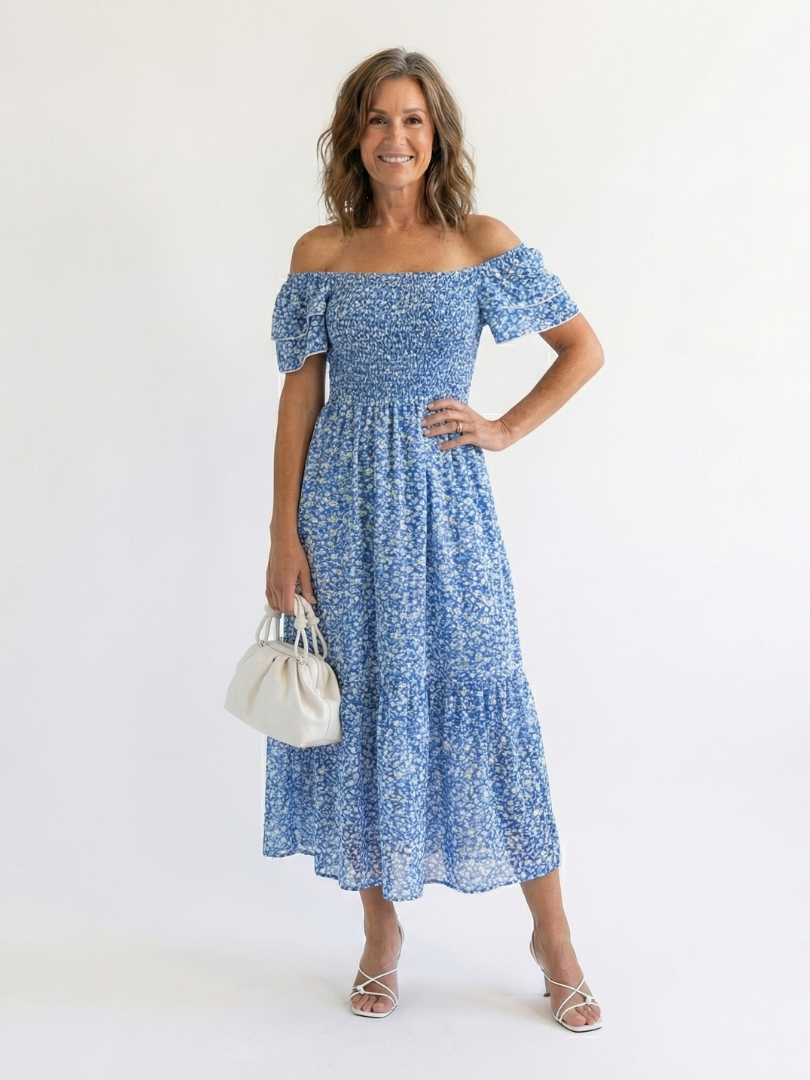 Odette | Off-Shoulder Smocked Midi Dress