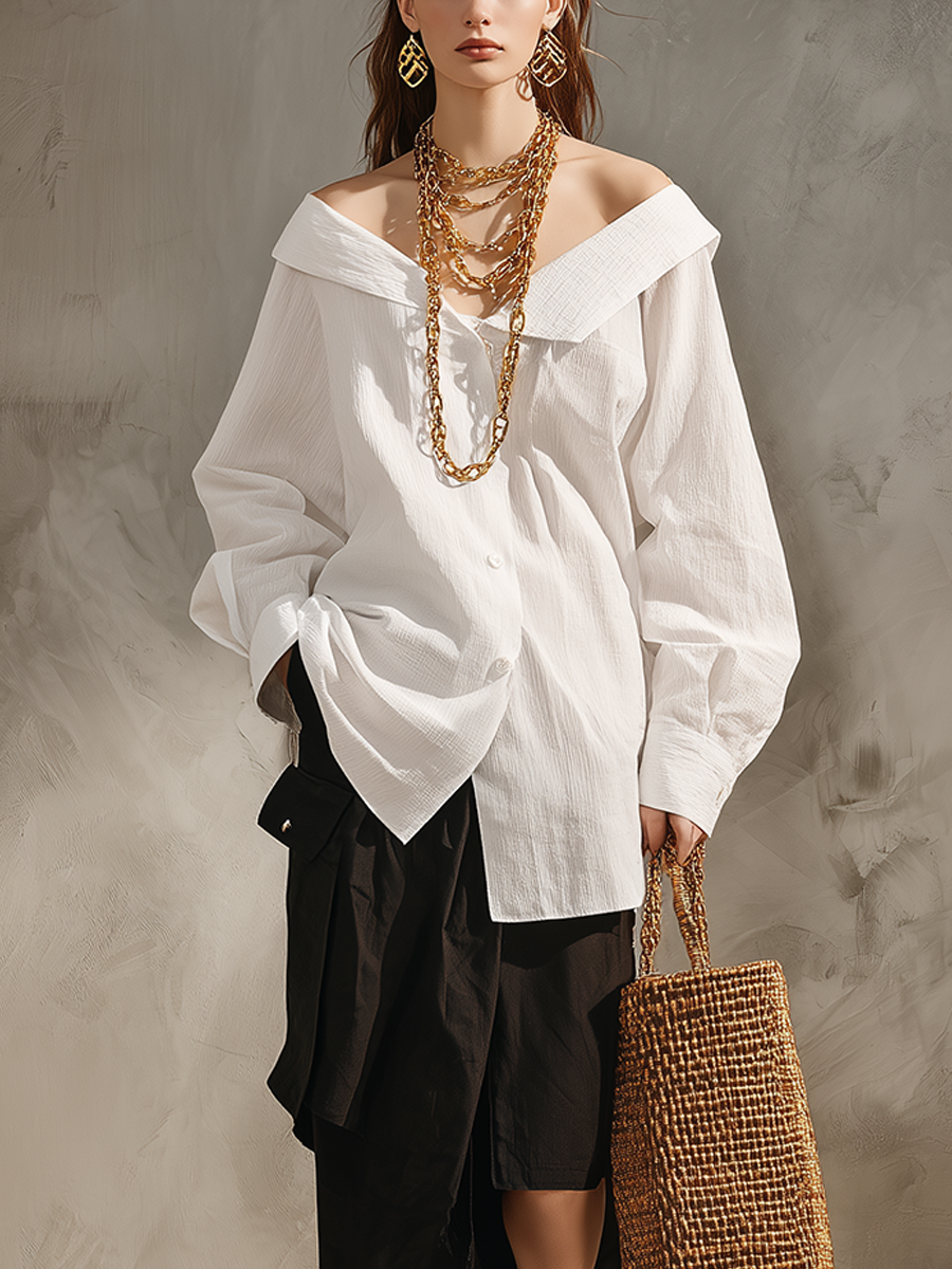 Vera | White Shirt Black Midi Skirt
