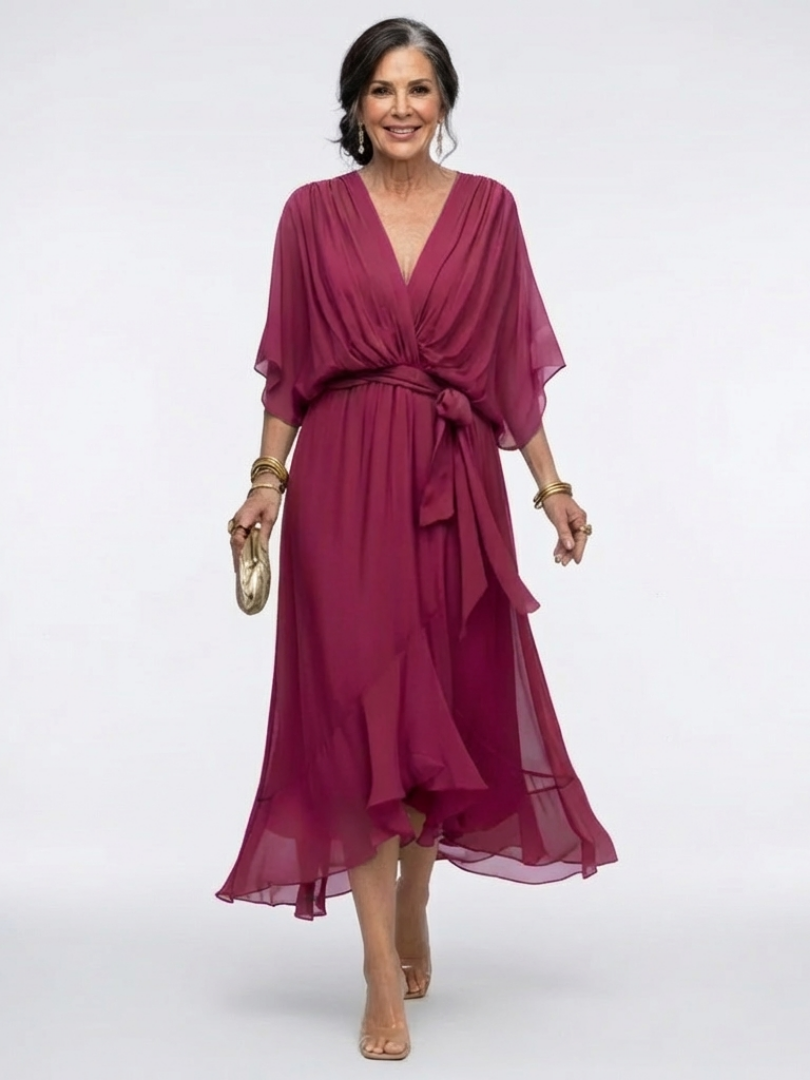 Elysia | Draped Waist-Tie Midi Dress