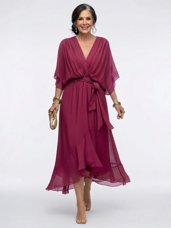 Elysia | Draped Waist-Tie Midi Dress