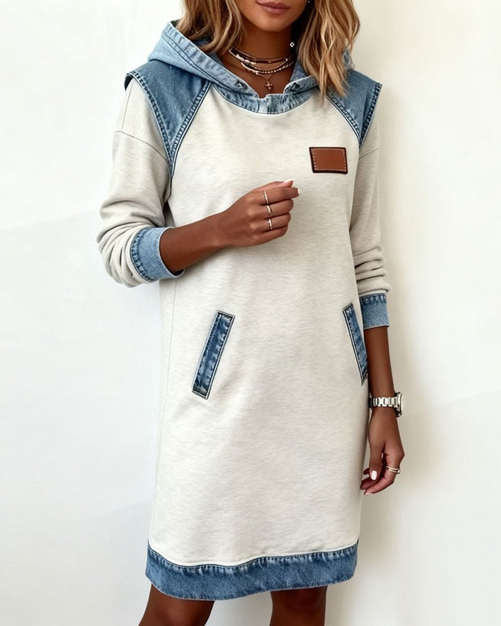 Giada | Hooded Dress with Denim Details