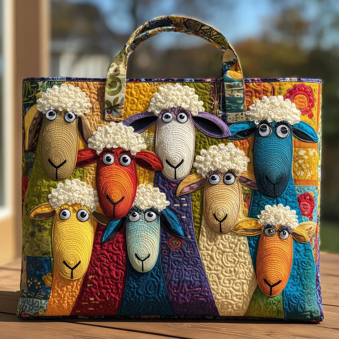 Rosie's hand-quilted sheep tote bag in Multicolour