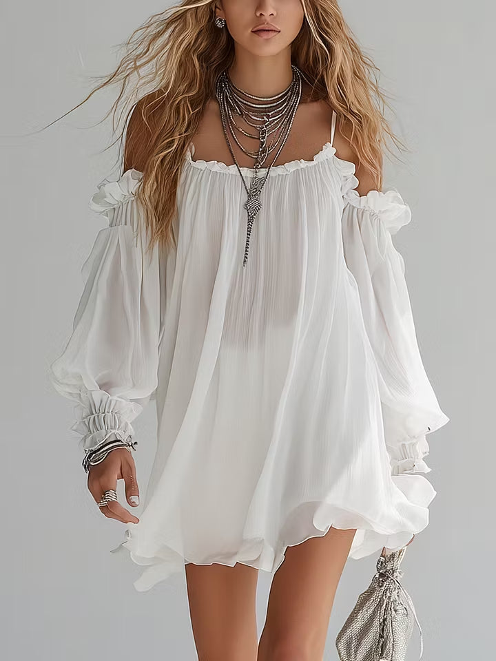 Daisy | Flowing Bohemian Off-Shoulder Mini Dress