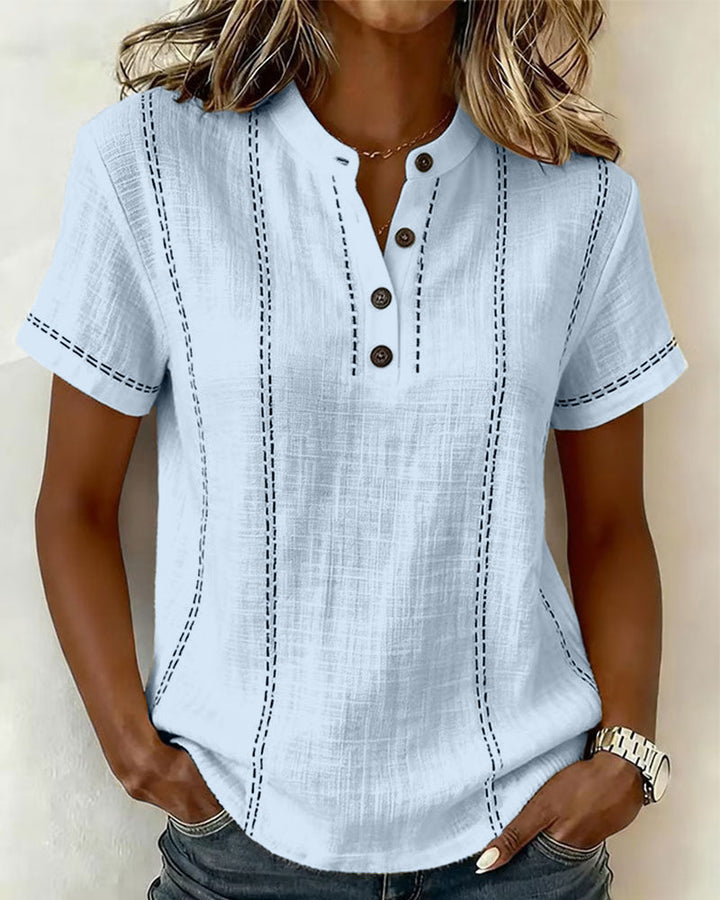 Linda | Casual Button V-Neck Tee