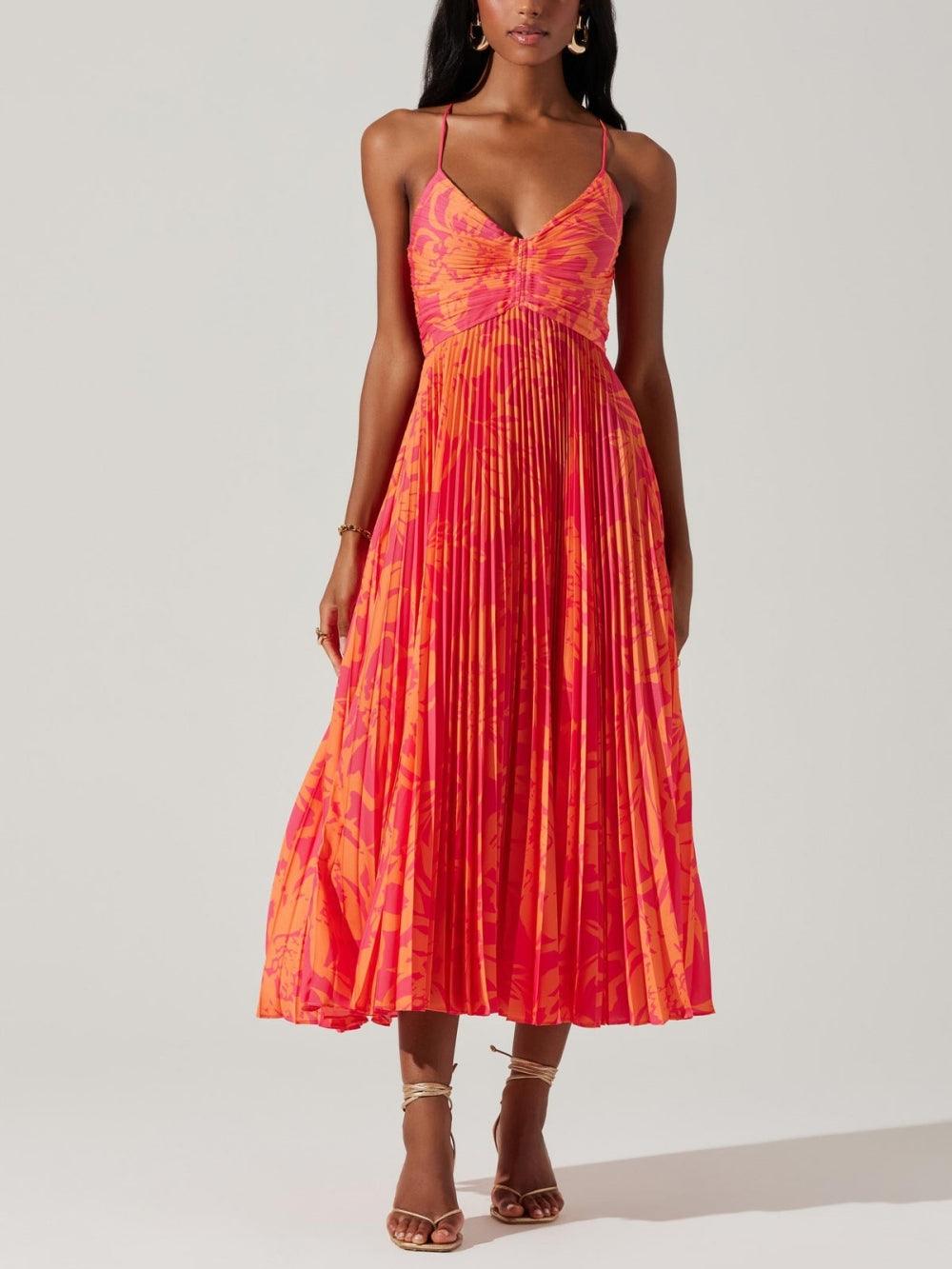 Heather | Elegant Pleated Midi Dress, Coastal Floral Print