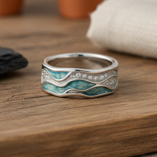 Silver Ring Turquoise Waves