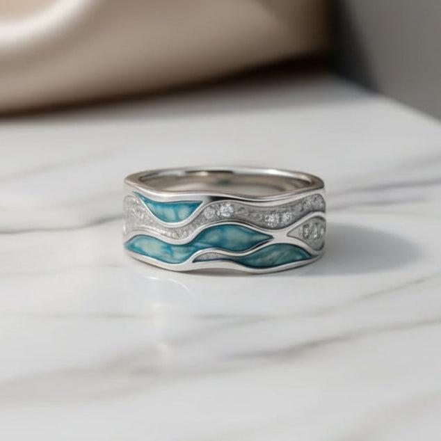 Silver Ring Turquoise Waves