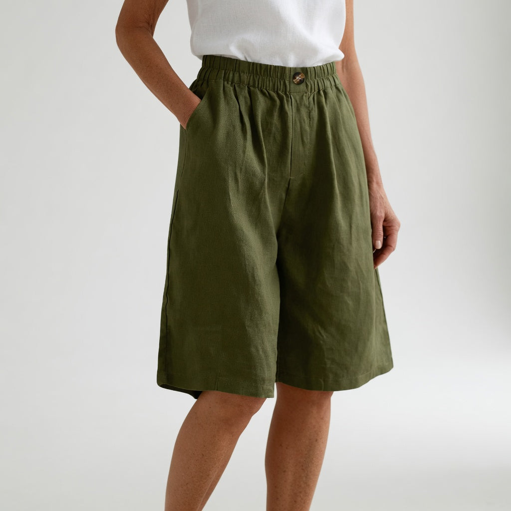 Amberley | Breezy Wide Leg Linen Shorts with Elastic Waist
