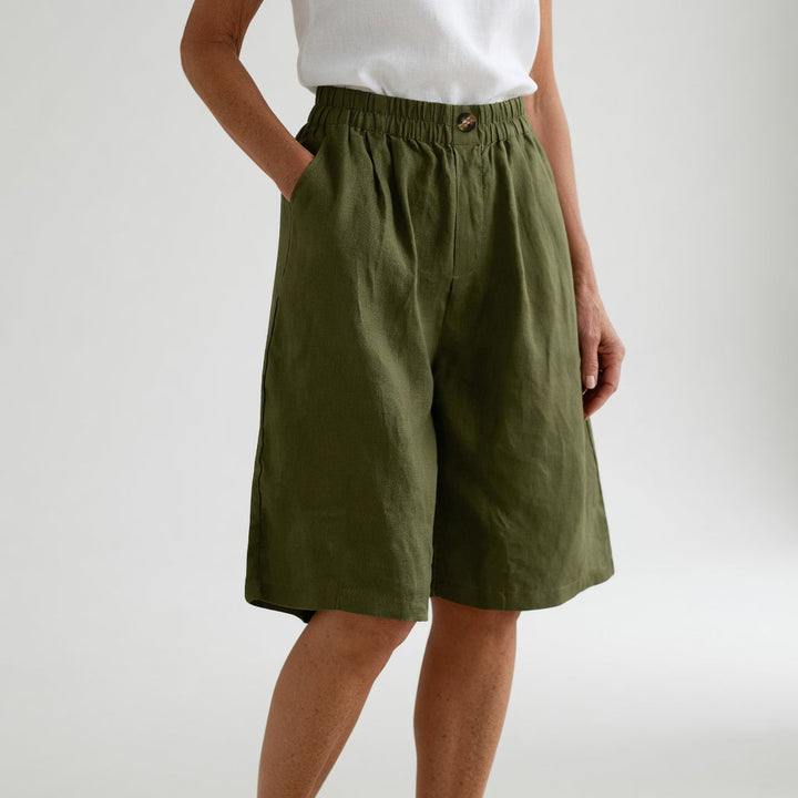 Amberley | Breezy Wide Leg Linen Shorts with Elastic Waist
